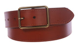 Snap On Cowhide Full Grain Stitching-Edged Leather Belt with Rectangular Buckle