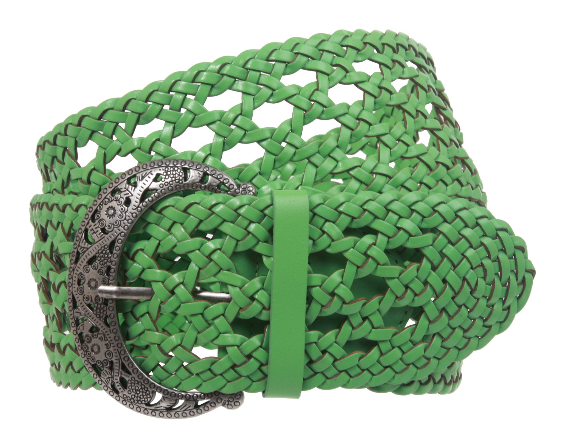 2 1/2" Wide Perforated Braided Woven Leather Belt