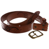 1-1/4" Perforated Oval Embossed Casual Vintage Leather Jean Belt
