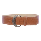 Womens Wide 2 1/4 " Stitching Edged Plain High Waist Leather Belt