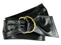 Ladies Black Wide Sash Genuine Leather Belt  w/ D Ring Brass Buckle, 40