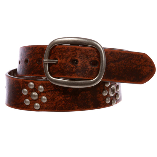 Nail Head Riveted Studs with Grommets Oval Vintage Leather Casual Belt