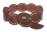 3 1/4" Wide Boho Oval Disc Concho Leather Disk Link Fashion Belt