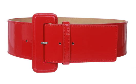 Beltiscool Ladies High Waist Wide Patent Fashion Plain Leather Belt, Women's, Size: Small/Medium - 32, Red