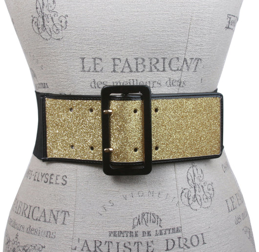 Ladies High Waist Patent Leather Trimmed Edge Glittering Fashion Stretch Belt