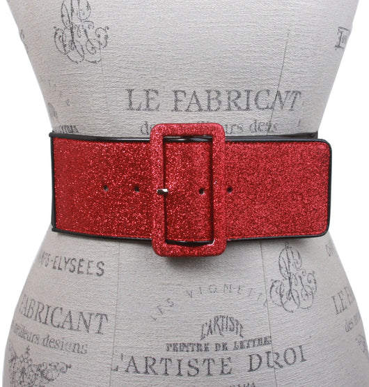 Ladies High Waist Patent Leather Piping Edged Glittering Fashion Stretch Belt