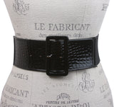 Ladies High Waist Piping Edge Croco Print Patent Leather Fashion Stretch Belt