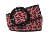 Women's 2 1/4" Wide High Waist Leopard Print Patent Leather Round Belt