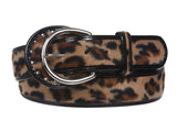 1 1/2" Wide Ladies Patent Leather faux Leopard Print Animal Fur Fashion Belt