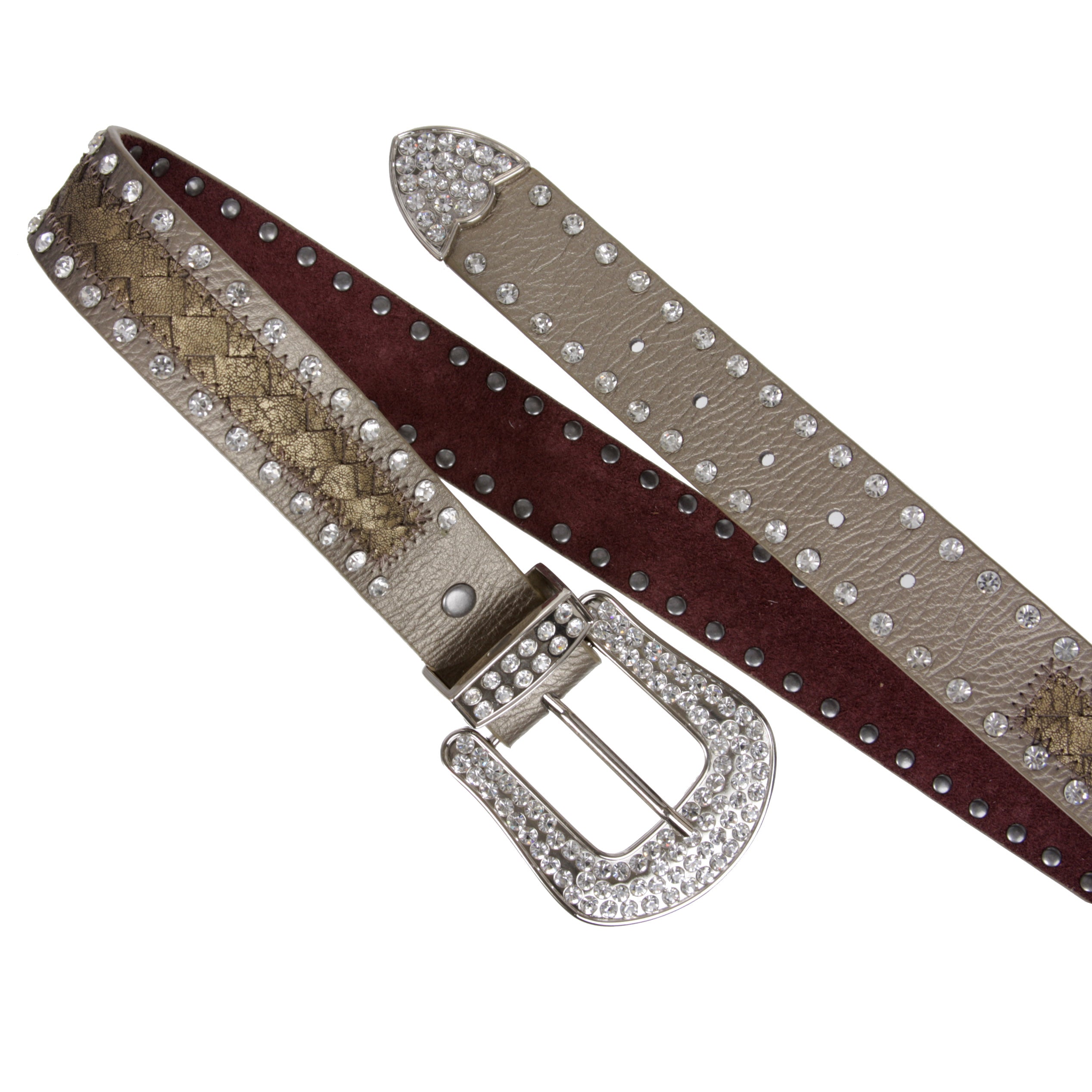 Western Snap On Rhinestone Braided Leather Belt