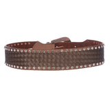 2 3/4" Wide Western Braided Woven Rhinestone Tapered Contour Leather Belt