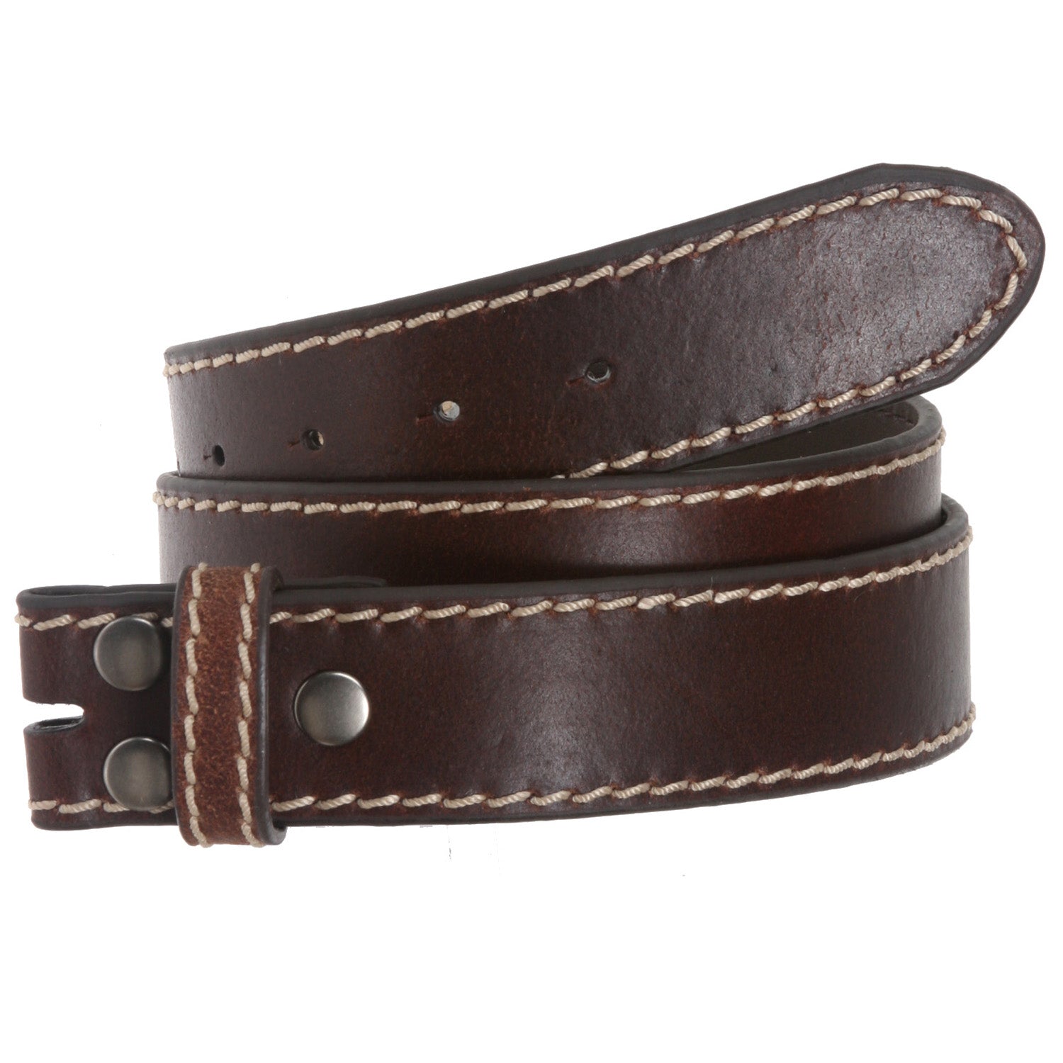 1 1/2" (38 mm) Snap On Stitching-Edged Genuine Leather Belt Strap