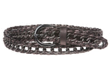 Ladies 3/4" (19mm) Skinny Braided Woven Belt with Metal Chain Detail