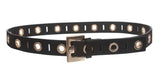 Womens Grommets Tone-on-tone Stitching Leather Belt