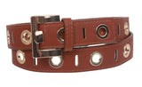 Womens Grommets Tone-on-tone Stitching Leather Belt