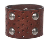 Antique Silver Circle Studded Oil Tanned Genuine Leather Wrist Band
