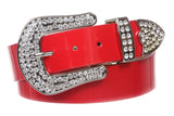 1 1/2 (38 MM) Snap On Western Rhinestone Plain Faux Patent Synthetic Leather Belt