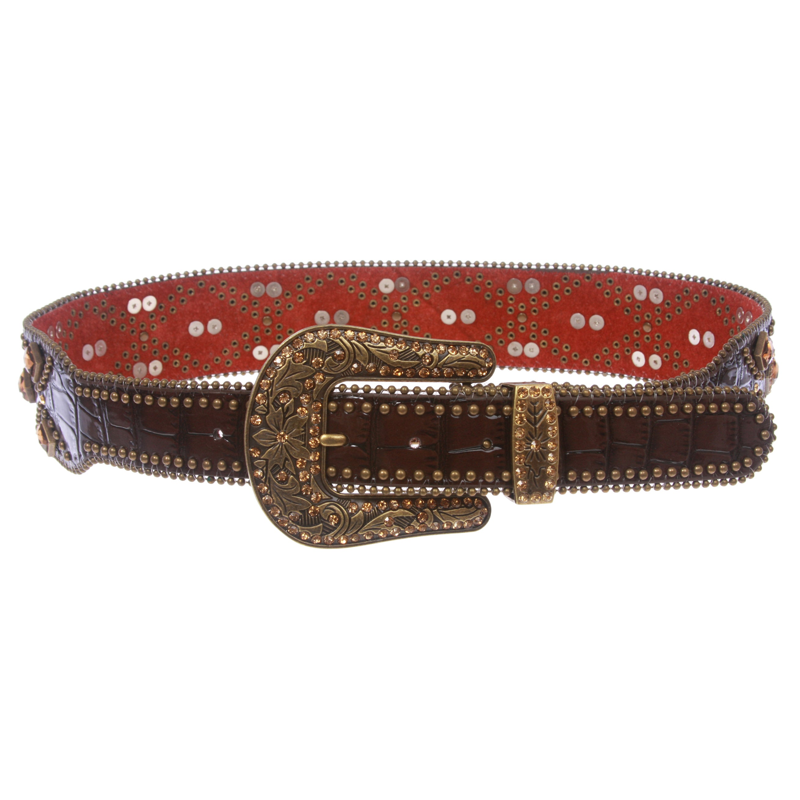 2 1/4" Wide Western Alligator Cowgirl Rhinestone Studded Leather Belt