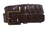 Oil Tanned Rectangular Buckle Braided Genuine Leather Link Belt
