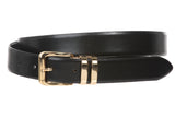 1 1/8" Black Cut-To-Fit One-Size-Fits-All Feather Edged Double Loop Plain Leather Dress Belt