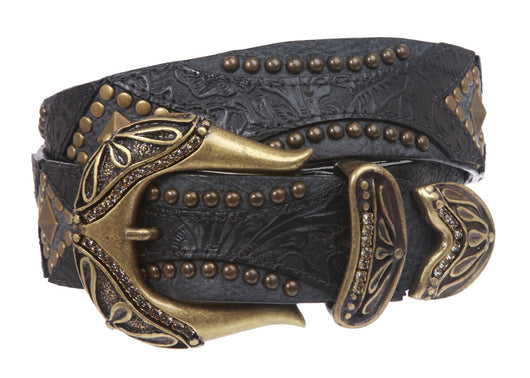 LEATHEROCK Rhinestone Studded Leather Belt