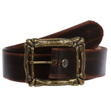 Western Vintage Retro Distressed Solid Leather Belt with Curved Bone Buckle