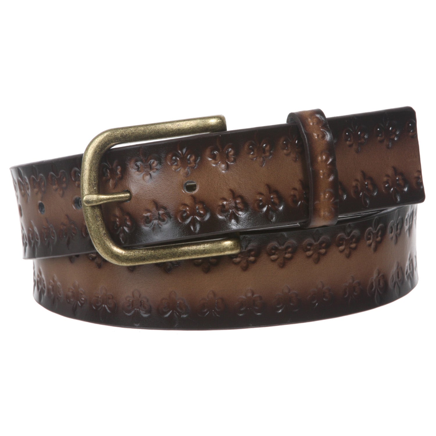 Snap On Oil Fleur De Lis Embossed Genuine Bonded Leather Belt