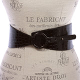 Women's 3 1/4" Wide Patent High Waist Elastic Croco Print Tapered Stretch Belt
