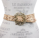 Leatherock Soft Hand Perforated Leather Belt with Floral Rhinestone buckle