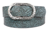 1 1/2 Inch Floral Engraving Leather Belt with oval buckle