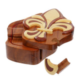 Handcrafted Wooden Fleur De Lis Secret Jewelry Puzzle Box -Fleur De Lis