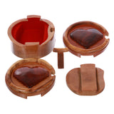 Handcrafted Wooden Round Heart/Love Shape Secret Jewelry Puzzle Box - Heart