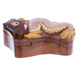 Handcrafted Wooden Dragon Animal Shape Secret Jewelry Puzzle Box - Dragon