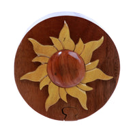 Handcrafted Wooden Round Shape Sun & Sunshine Secret Jewelry Puzzle Box - Sun