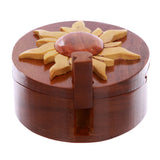 Handcrafted Wooden Round Shape Sun & Sunshine Secret Jewelry Puzzle Box - Sun