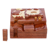 Handcrafted Wooden Rectangular Sleeping Kitty Secret Jewelry Puzzle Box - Sleeping Cat