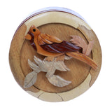 Lovely Bird Handcrafted Wooden Round Shape Secret Jewelry Puzzle Box - Bird