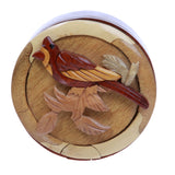 Lovely Bird Handcrafted Wooden Round Shape Secret Jewelry Puzzle Box - Bird