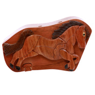 Handcrafted Wooden Running Horse Secret Jewelry Puzzle Box - Running Horse
