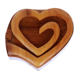 Double Interlink Entwined Hearts Handcrafted Wooden Secret Jewelry Puzzle Box - Hearts