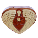 Virgin Mary With Wings Handcrafted Wooden Heart Shape Secret Jewelry Puzzle Box