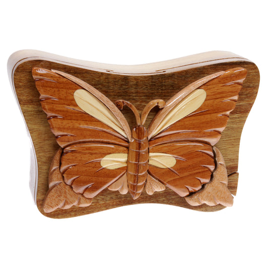 Butterfly Shape Handcrafted Wooden Secret Jewelry Puzzle Box - Butterfly