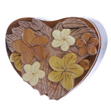 Handcrafted Wooden Flowers Heart Shape Oval Secret Jewelry Puzzle Box - Flowers & Heart