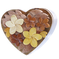 Handcrafted Wooden Flowers Heart Shape Oval Secret Jewelry Puzzle Box - Flowers & Heart