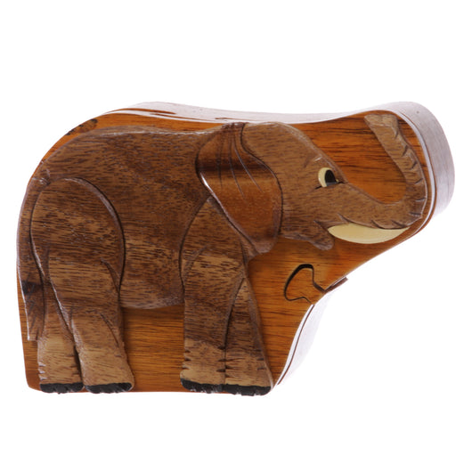 Handcrafted Wooden Elephant Shape Secret Jewelry Puzzle Box - Elephant