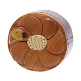Handcrafted Wooden Beatle & Flower Round Shape Secret Jewelry Puzzle Box - Beatle & Flower