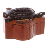 Handcrafted Wooden Animal Shape Secret Jewelry Puzzle Box - Turtle