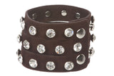 Rhinestone Leather Wristband Bracelet
