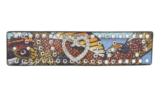 Rhinestone Heart Studs Fish Print Wristband Bracelet