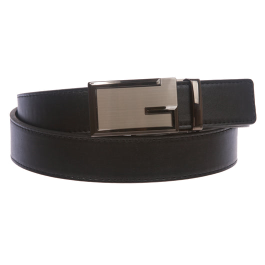 Men's Plain Leather Slide Ratchet Dress Belt with G Design Automatic Buckle